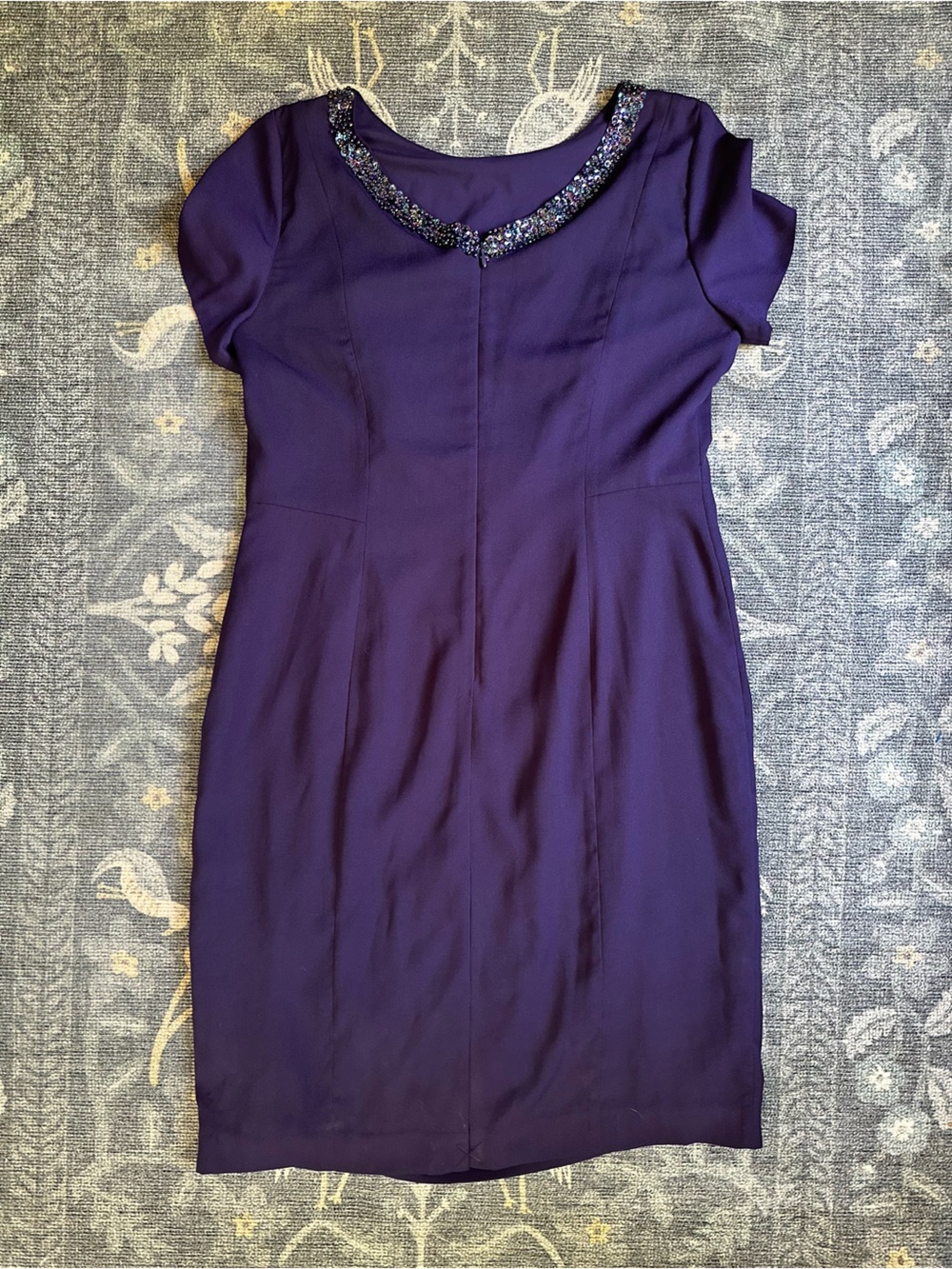Talbots Purple Beaded Sequin Neck Short Sleeve Sheath Midi Dress Sz 12 - Picture 2 of 6